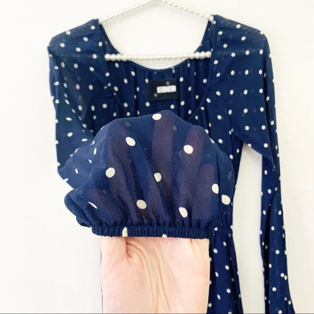 REFORMATION Augusta Dress Punto Polka Dot Navy XS - Picture 10 of 13